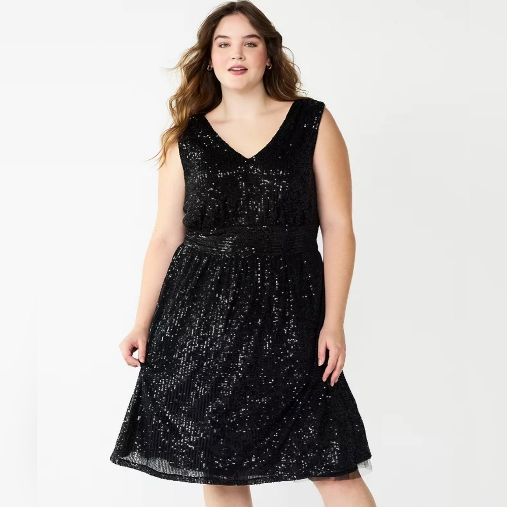 Draper James RSVP classic black sequins dress I Size: 20W